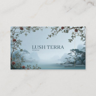 Ethereal Misty Lake Landscape and Vintage Rose Business Card