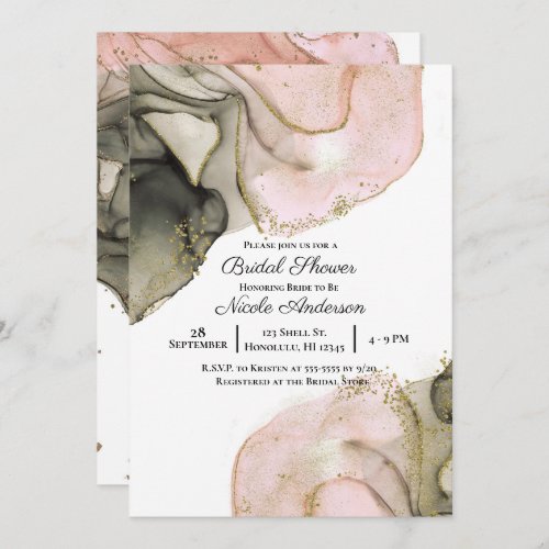 Ethereal Moody Pink Black Gold Inky Bridal Shower Invitation