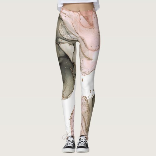 Ethereal Moody Pink Black Gold Inky Fantasy Glam Leggings