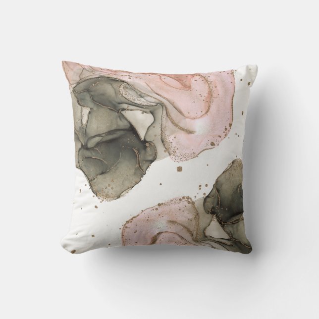 Ethereal Moody Pink Black Gold Inky Fantasy Glam Throw Pillow (Front)