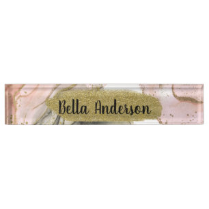Ethereal Moody Pink Black Gold Inky Glam Desk Name Plate