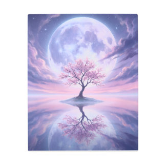 ethereal moon tree island metal print