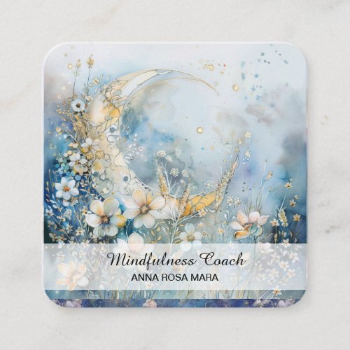  Ethereal Moon White Flowers QR Floral AP70 Square Business Card