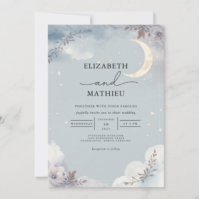 Ethereal Moonlit Floral Wedding Invitation (Front)