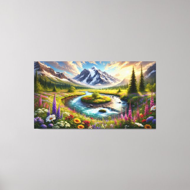 Ethereal Mountain Escape - Nature's Symphony Canvas Print (Front)