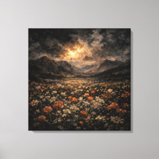 Ethereal Mountain Glow Impasto Landscape Canvas Print