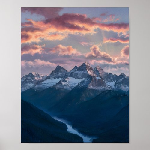 Ethereal Mountain Glow Sunset Panorama poster