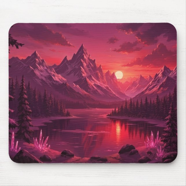 Ethereal Mountain Sunset Mouse Pad - Pink Crystal  (Front)