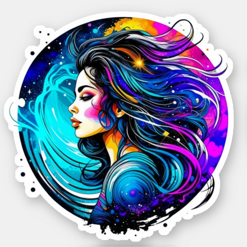 Ethereal Mystical Beautiful Woman Colorful Ai Art Sticker