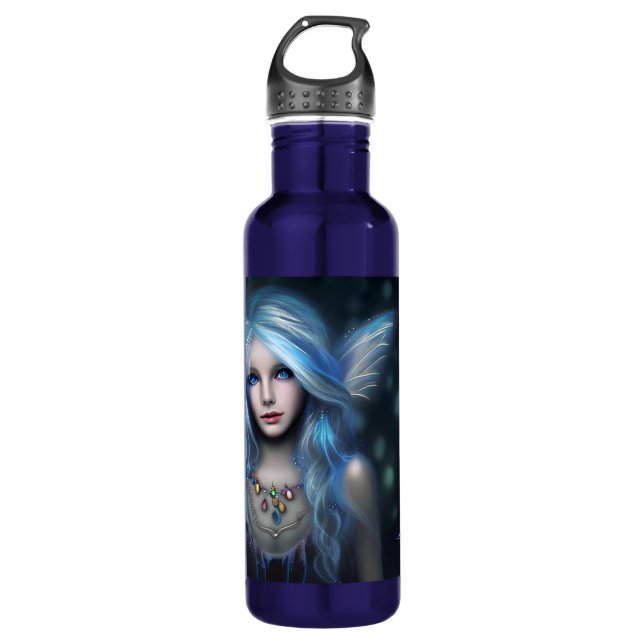 Ethereal Mystical Blue Fairy Stainless Steel Water Bottle (Front)