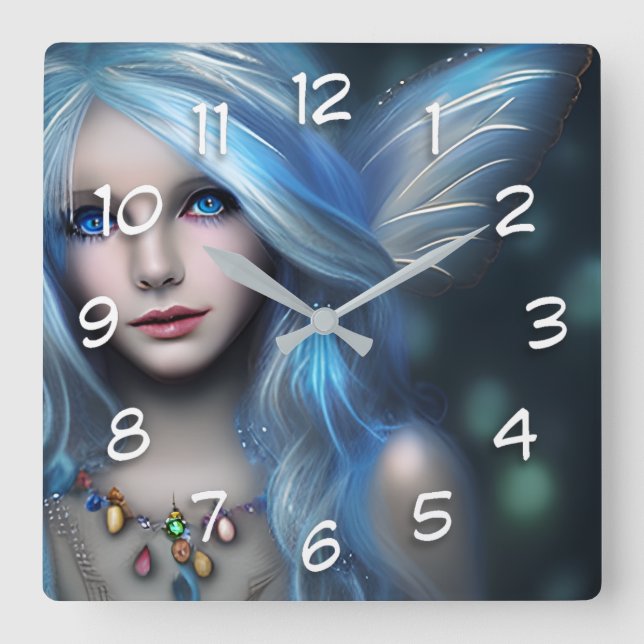 Ethereal Mystical Fairy Girl Square Wall Clock (Front)