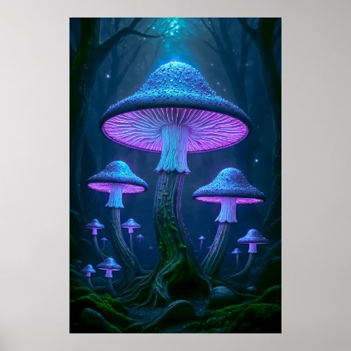 Ethereal Mystical Forest Bioluminescent Nature Poster