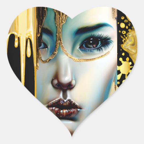 Ethereal Mystical Goddess in Gold Heart Sticker