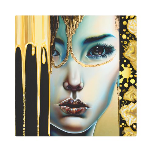 Ethereal Mystical Goddess in Gold Metal Print