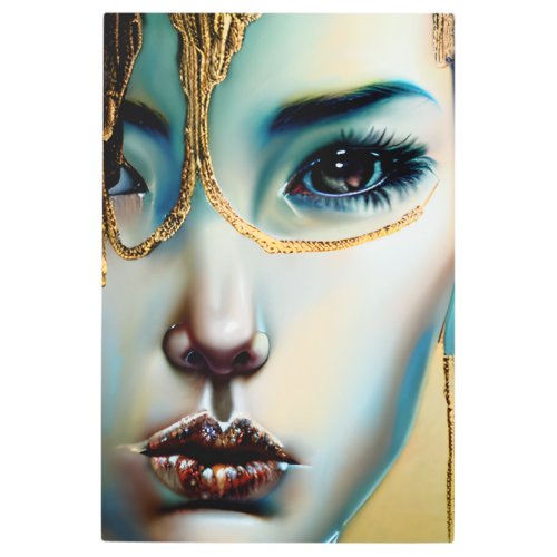 Ethereal Mystical Goddess in Gold Metal Print