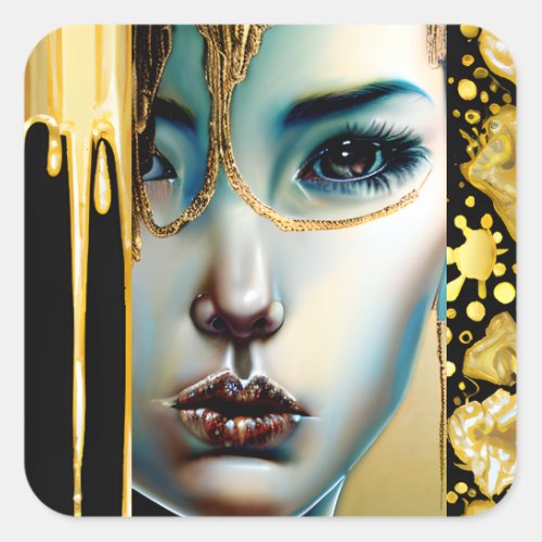 Ethereal Mystical Goddess in Gold Square Sticker