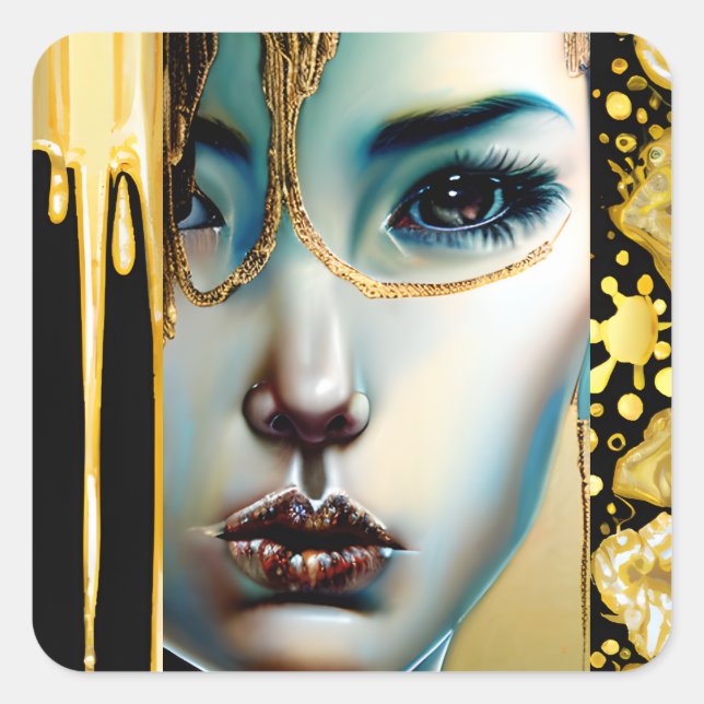 Ethereal Mystical Goddess in Gold Square Sticker (Front)