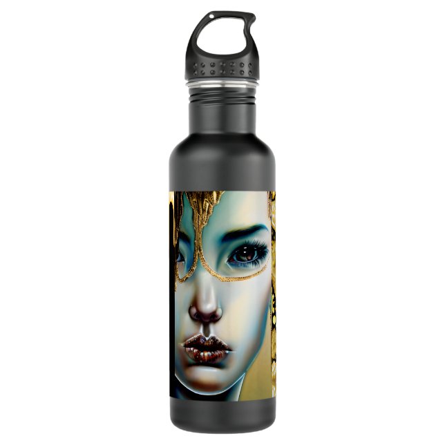 Ethereal Mystical Goddess in Gold Stainless Steel Water Bottle (Front)