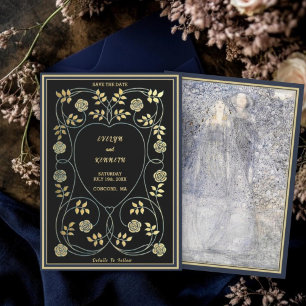 Ethereal Navy & Gold Vintage Art Nouveau Wedding Save The Date