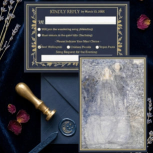 Ethereal Navy Vintage Art Nouveau Wedding RSVP Enclosure Card