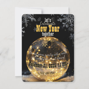 Ethereal New Year Crystal Orb Golden Fairy Lights Invitation