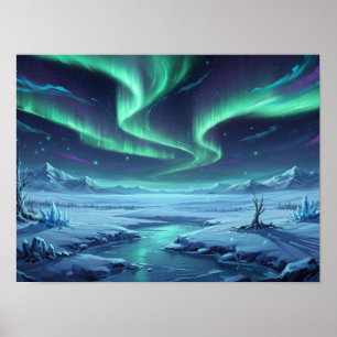 Ethereal Northern Lights over Snowy Wilderness Poster