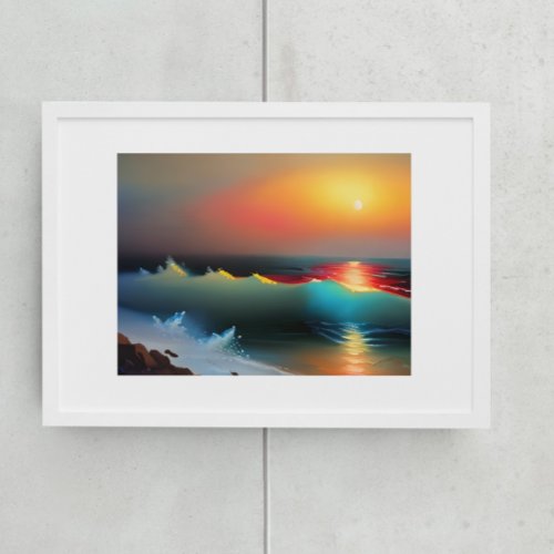 Ethereal Ocean and Sunset AI Art Canvas Print
