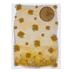 Ethereal Ochre Floral Moon Nature Composition Poster