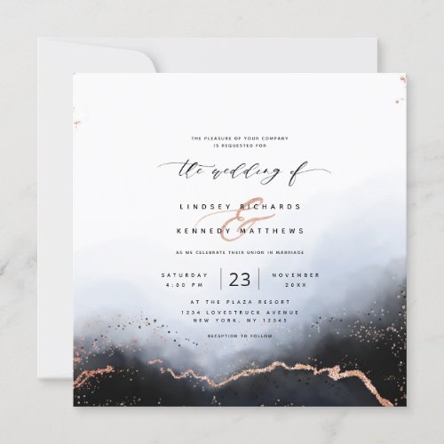 Ethereal Ombre Dusty Blue Luxury Square Wedding Invitation