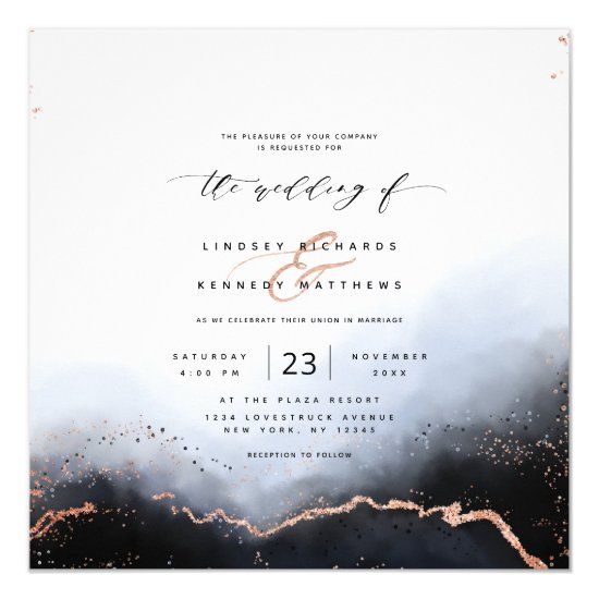 Ethereal Ombre Dusty Blue Luxury Square Wedding Invitation
