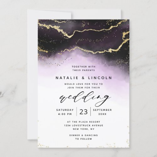 Ethereal Ombre Purple Watercolor Moody Wedding Invitation