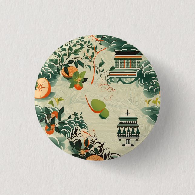 Ethereal orange pattern with Zen temples Button (Front)
