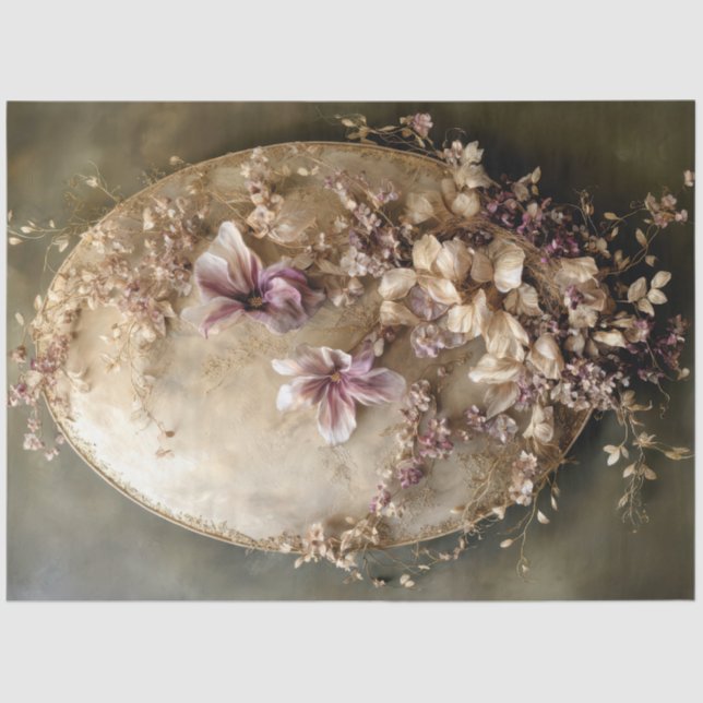 Ethereal Ornamental Oval and Floral Botanical  Tissue Paper (Front)