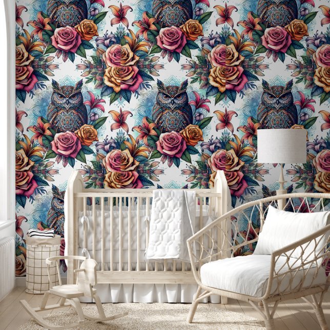 Ethereal Owl & Floral Radiance Wallpaper (Kids)