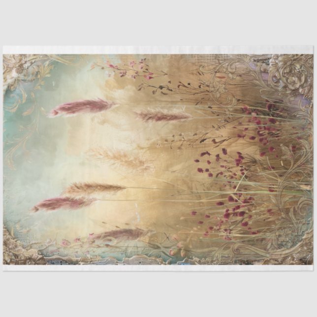 Ethereal, Pampas Grass Field, Mixed media effect Tissue Paper (Front)