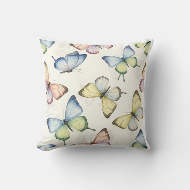 Ethereal Pastel Butterfly Watercolor Pattern Throw Pillow (Front)