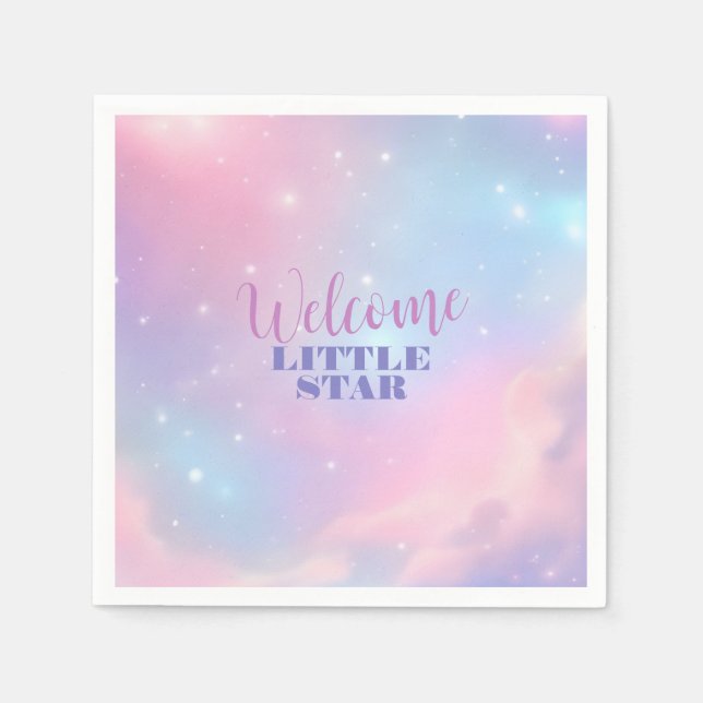 Ethereal Pastel Cosmic Clouds Pink Blue Starry Napkins (Front)