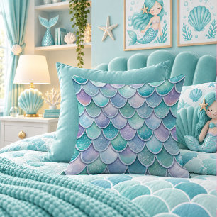 Ethereal Pastel Mermaid Scales Shine Throw Pillow