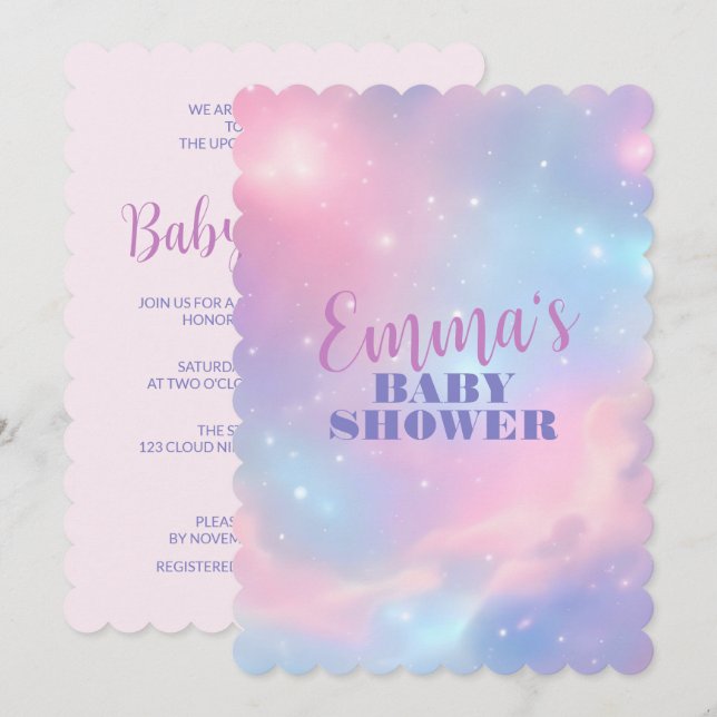 Ethereal Pastel Pink Blue Cosmic Galaxy Starry Invitation (Front/Back)