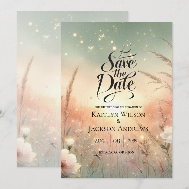 Ethereal Pastel Wildflower Field Wedding Save The Date (Front/Back)