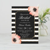 Ethereal Peach Magnolia Stripe Wedding Black White Invitation (Standing Front)