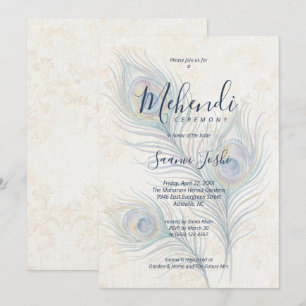 Ethereal Peacock Feathers Mehendi Ceremony TLW26 Invitation
