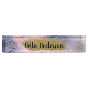 Ethereal Periwinkle Pink Gold Inky Fantasy Glam Desk Name Plate