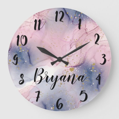 Ethereal Periwinkle Pink  Gold Inky Fantasy Glam Large Clock