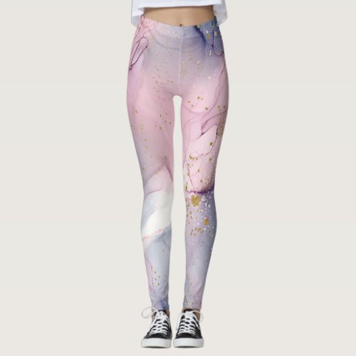 Ethereal Periwinkle Pink  Gold Inky Fantasy Glam Leggings