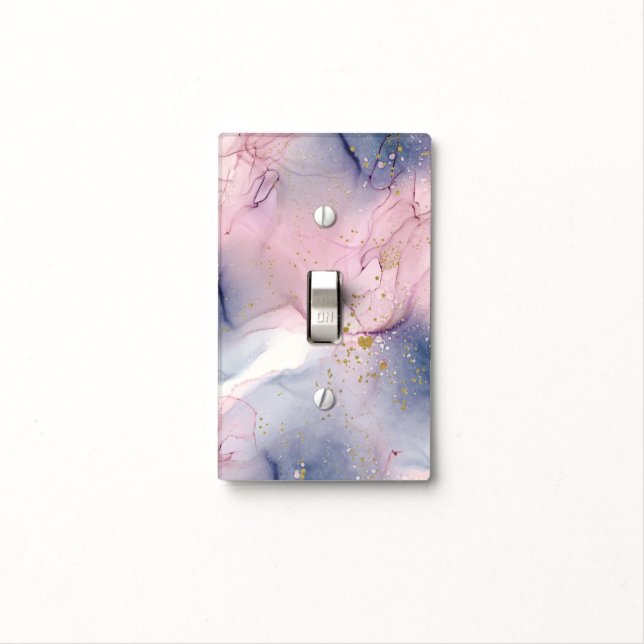 Ethereal Periwinkle Pink & Gold Inky Fantasy Glam Light Switch Cover (In Situ)