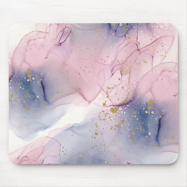 Ethereal Periwinkle Pink & Gold Inky Fantasy Glam Mouse Pad (Front)