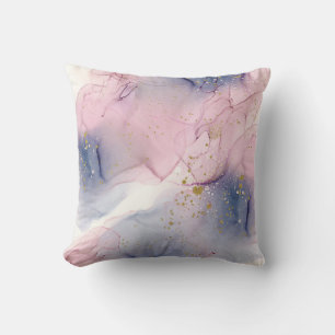 Ethereal Periwinkle Pink & Gold Inky Fantasy Glam Throw Pillow