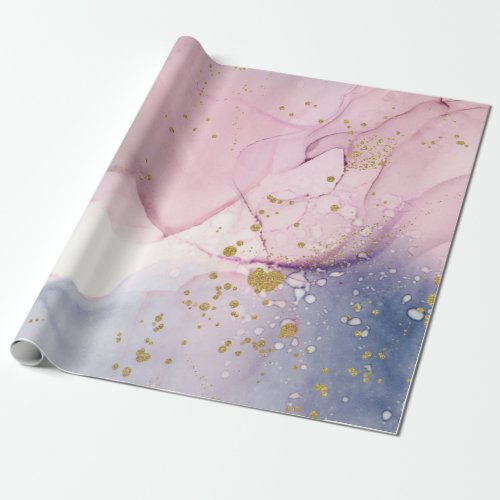 Ethereal Periwinkle Pink  Gold Inky Fantasy Party Wrapping Paper