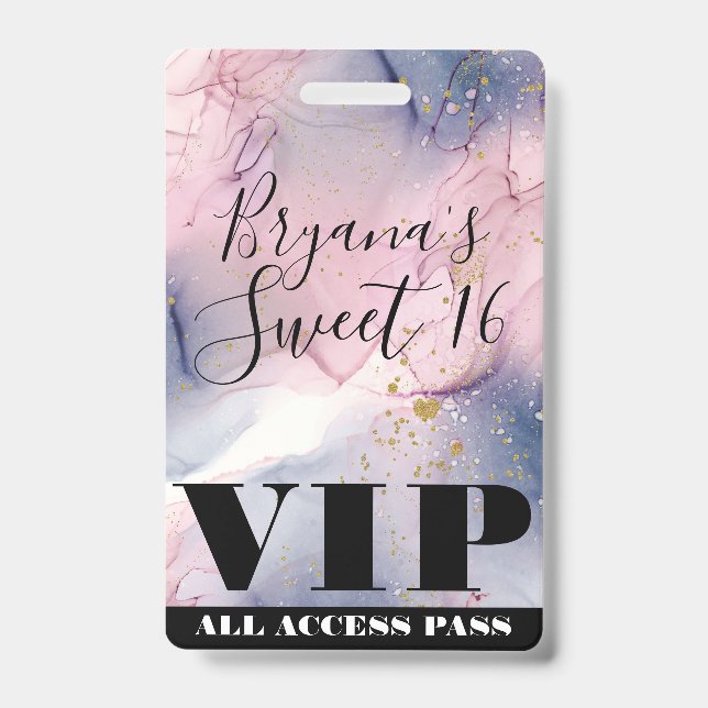 Ethereal Periwinkle Pink Gold Inky Fantasy VIP  Badge (Front)